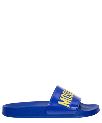 Moschino Logo-debossed Pool Slides In Blue