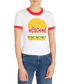 Moschino White Cotton T-shirt With Croissant And Pearls Print In White