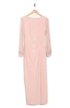 Marina Beaded Long Sleeve Maxi Gown In Blush