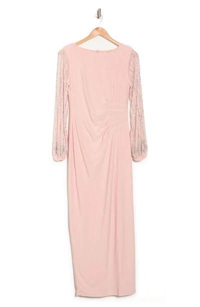 Marina Beaded Long Sleeve Maxi Gown In Blush