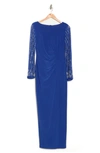 Marina Beaded Long Sleeve Maxi Gown In Cobalt