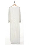 Marina Beaded Long Sleeve Maxi Gown In Ivy