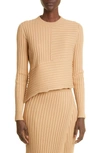 Stella Mccartney Asymmetric Ribbed-knit Cotton Sweater In 9801 Light Camel