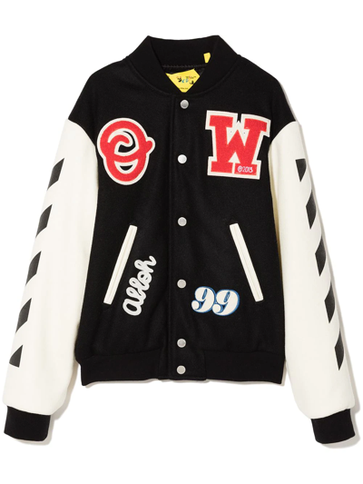 Off-white Kids' Logo-patch Varsity Jacket In Black