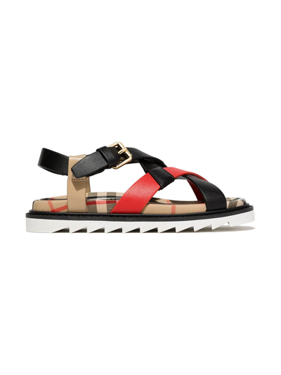 Burberry Kid's Jane Checkerboard-print Sandals, Toddler/kids In Black