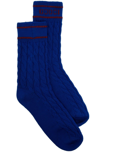 Gucci Cable-knit Ankle Socks In Blue