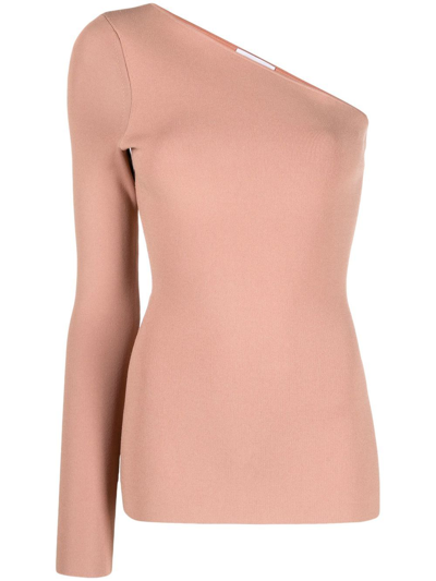 Victoria Beckham Vb Body Blush One-shoulder Stretch-knit Top In Beige