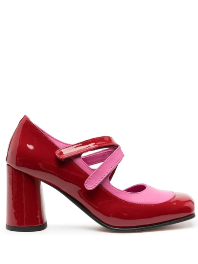 Georges Wendell Double-strap Contrast Pumps In Red