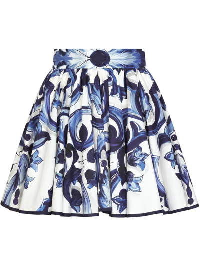 Dolce & Gabbana Majolica-print A-line Mini Skirt In Blue