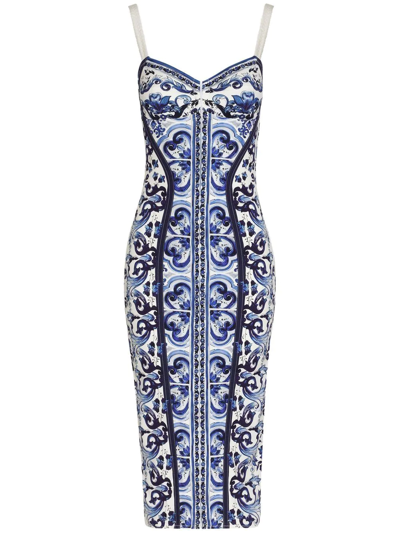 Dolce & Gabbana Printed Silk-blend Bustier Dress In Blue