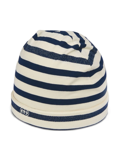 Gucci Babies' Striped Cotton Beanie In White