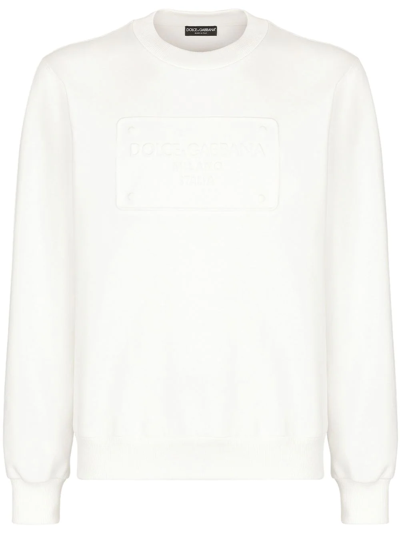 Dolce & Gabbana Logo-embossed Crew Neck Sweatshirt In White