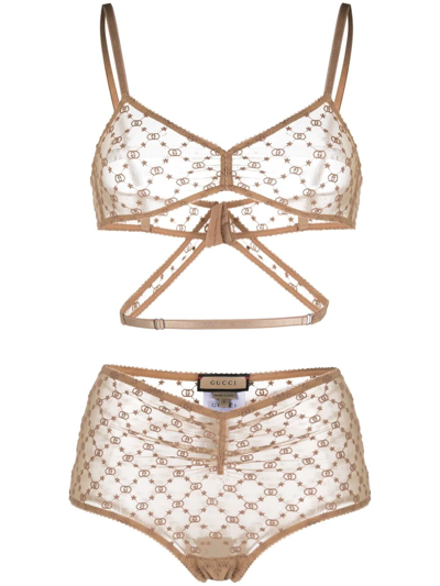 Gucci Gg Tulle Stars Lingerie Set In Powder