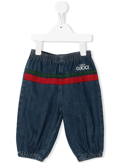 Gucci Babies' Logo-embroidered Track Pants In Denim