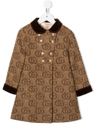 Gucci Baby Girls Brown Wool Logo Coat ModeSens