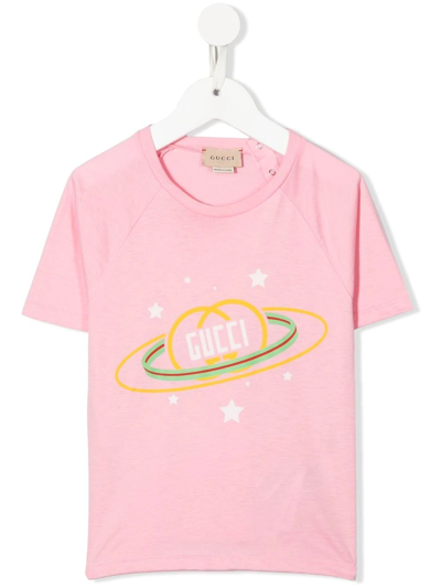 Gucci Babies' Logo Star Print T-shirt In Pink
