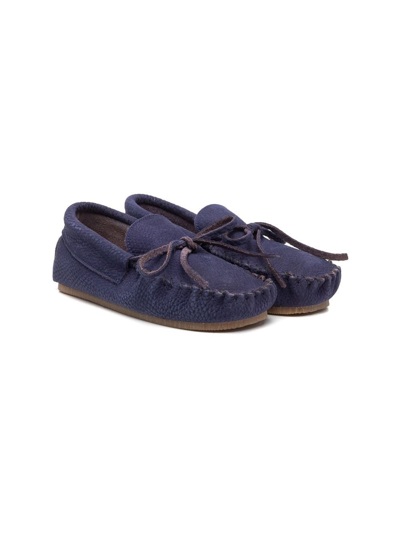 Pèpè Kids' Bow-detail Leather Slip-on Shoes In Blue
