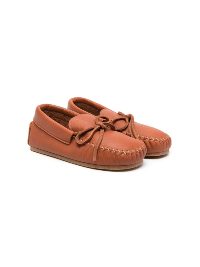 Pèpè Kids' Leather Bow-detail Loafers In Brown
