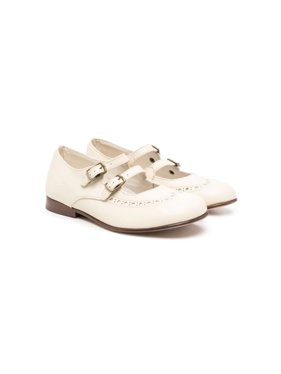 Pèpè Kids' Punched-hole Leather Ballerina-shoes In Neutrals