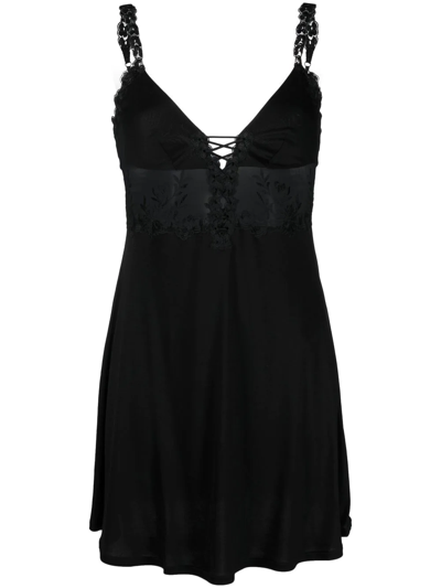 La Perla Lace Embroidered Silk Night-dress In Black
