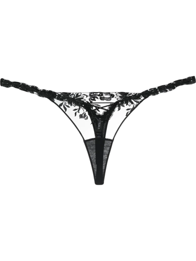 La Perla Lace-embroidered Thong In Black