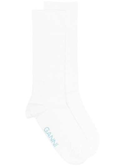 Ganni Logo-intarsia Socks In White