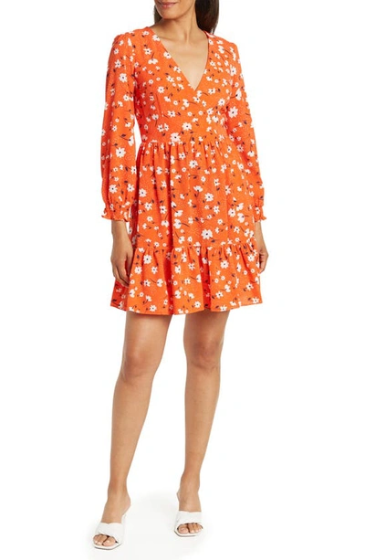 Eliza J Floral Surplice Tiered Dress In Red