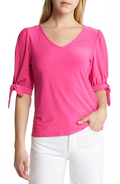Chaus V-neck Tie Sleeve Blouse In Rose Pink