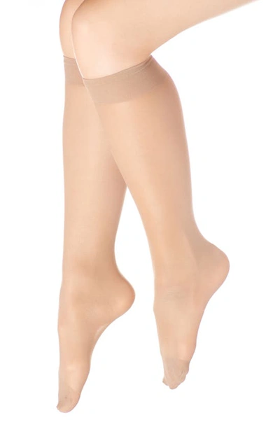 Lechery Women's Set Of Two Lustrous Silky Shiny Sheer Dress Knee-high Stockings Socks In Natural