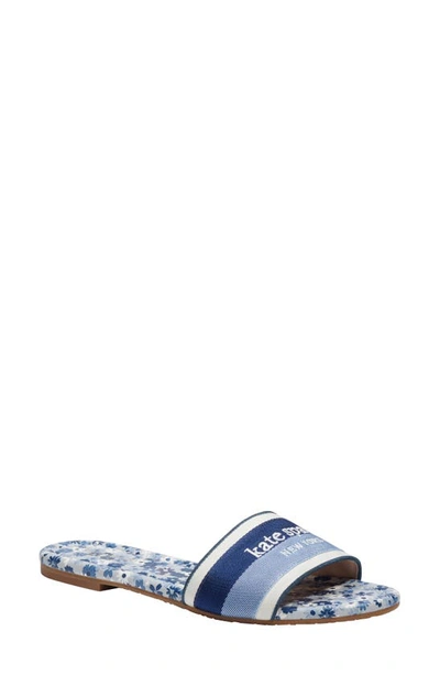 Kate Spade Meadow Logo-embroidered Slide Sandals In Blazer Blue/blue Glow