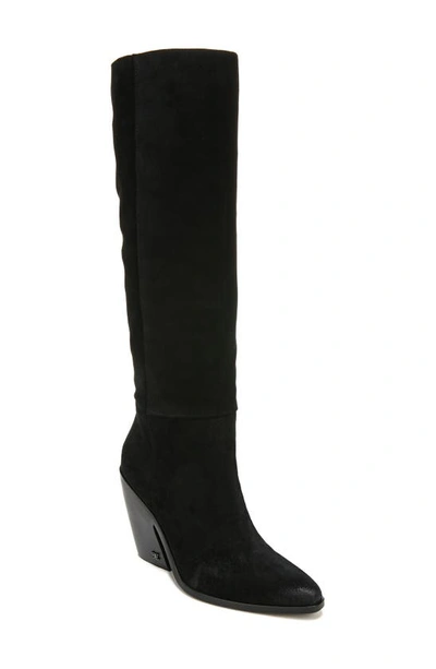 Sam Edelman Annabel Womens Suede Almond Toe Knee-high Boots In Black