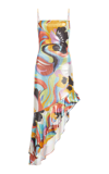 Etro Asymmetric Shiny Print Jersey Midi Dress In Multi