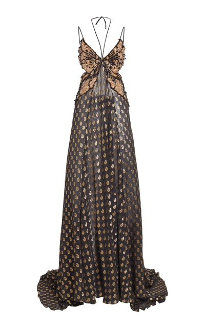 Etro Crystal Butterfly Bodice Paisley Fil Coupe Gown In Black | ModeSens