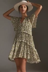 Anthropologie By  Robin Tiered Mini Dress In Green