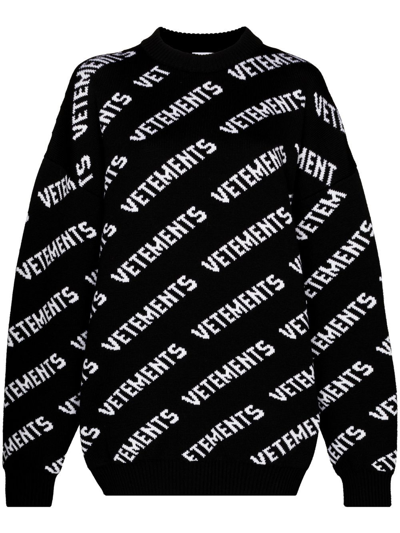 Vetements Logo Intarsia Virgin Wool Jumper In Black,white