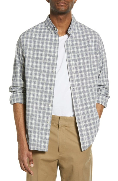 Officine Generale Arsene Button-down Collar Checked Brushed-cotton Shirt In White