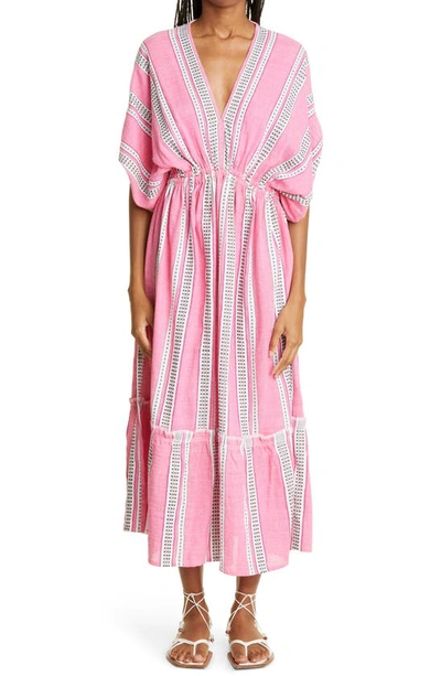 Lemlem Amira Stripe Cotton Blend Cover-up Dress In Pink