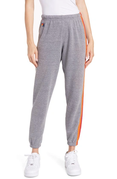 Aviator Nation Stripe Sweatpants In Heather/ Purple Orange