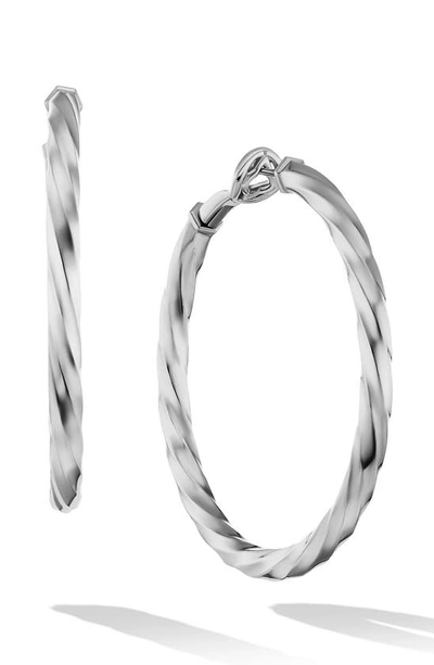 David Yurman Cable Edge Hoop Earrings In Silver, 4mm, 1.5" In Sterling Silver Recycled