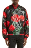 Dolce & Gabbana Floral Faux Leather Bomber Jacket In Papaveri Fdo.nero