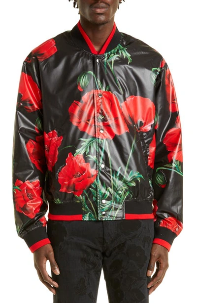 Dolce & Gabbana Floral Faux Leather Bomber Jacket In Multicolour