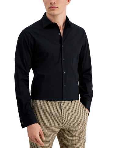 Alfani Men's Slim Fit 2-way Stretch Stain Resistant French Cuff Dress Shirt, Created For Macy's In Deep Black