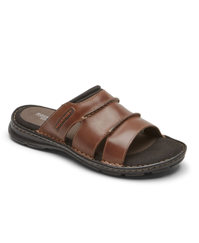 Rockport Darwyn Mens Leather Slip-on Slide Sandals In Coach Brown