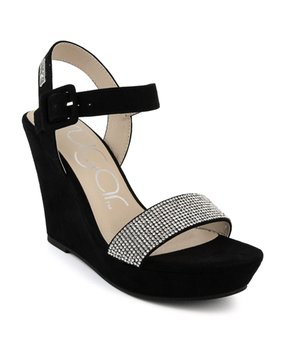 Sugar Chili Womens Dressy Square Toe Wedge Sandals In Black