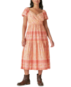 Lucky Brand Women's Block-print Midi Dress In Peach Multi