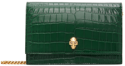 Alexander Mcqueen Mini Mock-croc Crossbody Bag With Small Skull In Emerald
