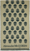 Alexander Mcqueen Green Biker Skull Wool Jacquard Scarf