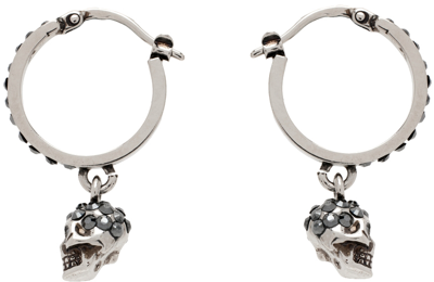 Alexander Mcqueen Gunmetal Skull Hoop Earrings In Silver