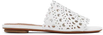 Alaïa Laser Cut Leather Slide Sandals In White