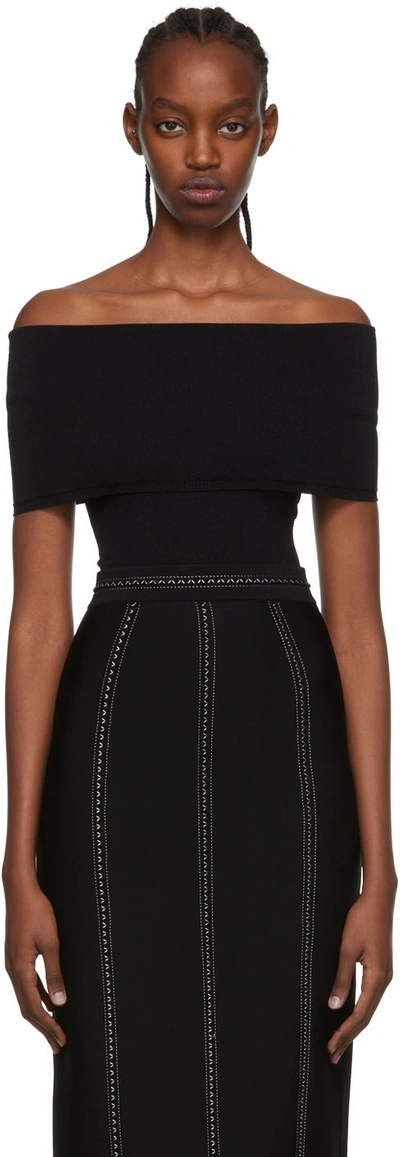 Alaïa Off-shoulder Knit Bodysuit In Noir Alaia